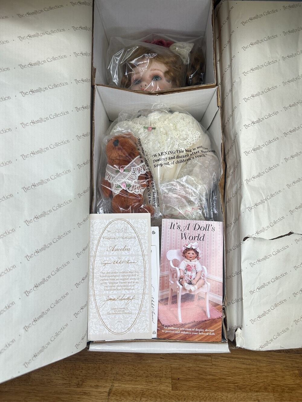 Hamilton Collection Amelia Porcelain Doll 19in Virginia Turner w/ Bear
